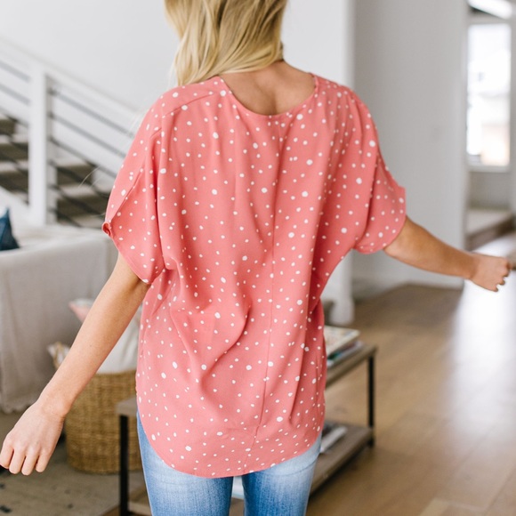 On The Dot Blouse In Coral - Picture 3 of 8